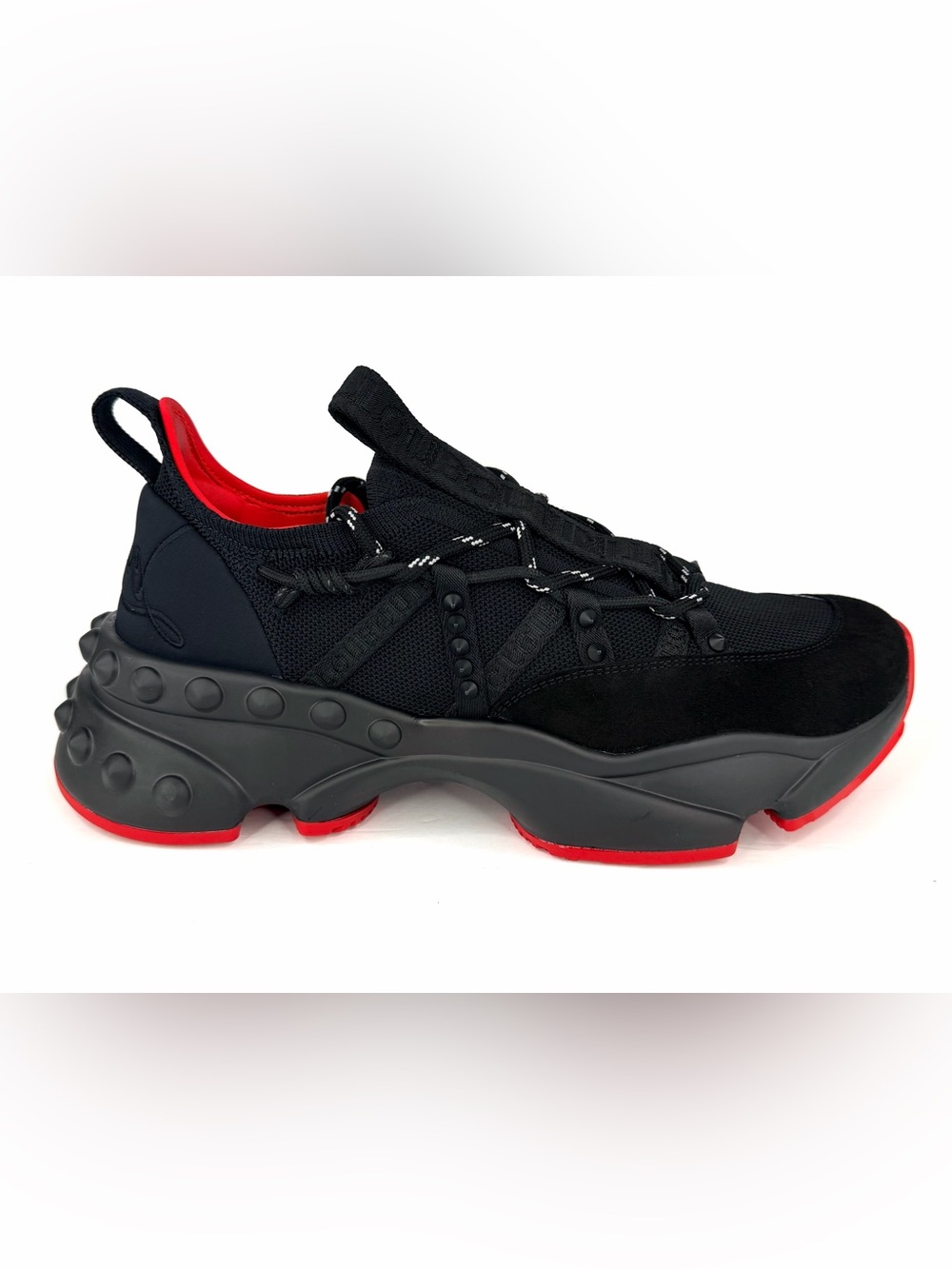 CHRISTIAN LOUBOUTIN Trailrun Black Leather Neoprene Sneakers EU 46 - US 13